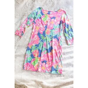 Lily Pulitzer Mini Dress XS Pima Cotton Marlowe Jungle Utopia 3/4 Sleeve Beachy